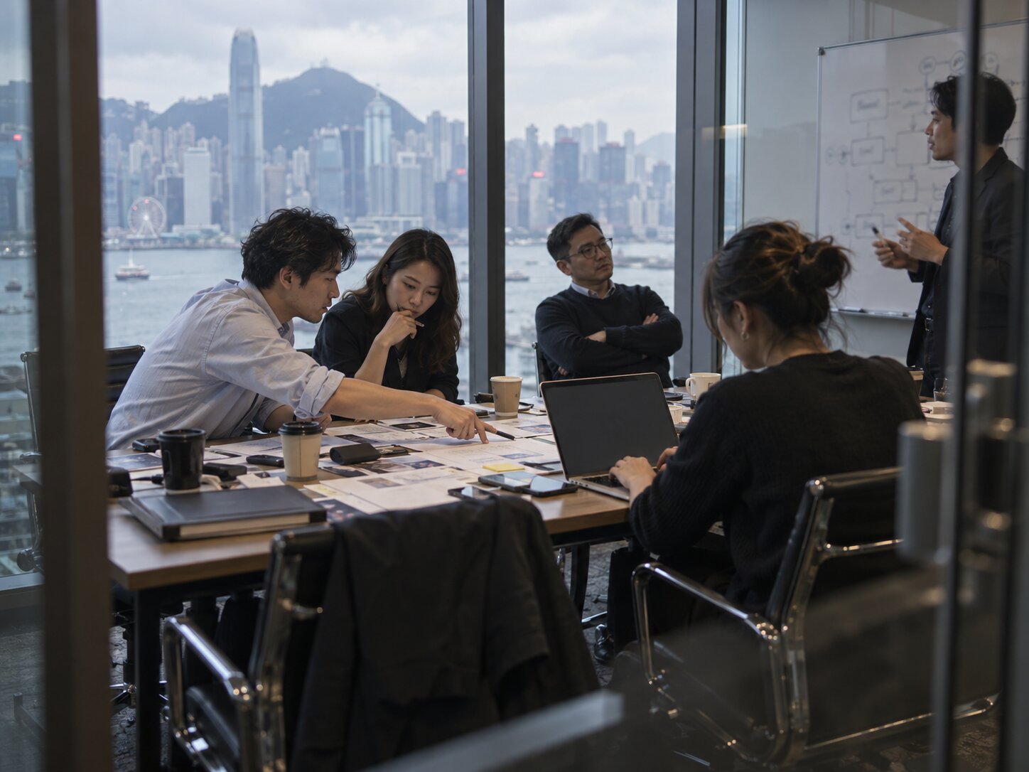 A consultant walking a client team through a solution briefing